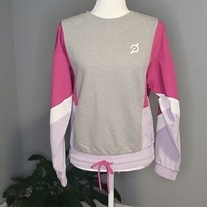 Peleton Chic Fabric Mix Gray Pink Purple Pullover Sweatshirt Windbreaker Size S